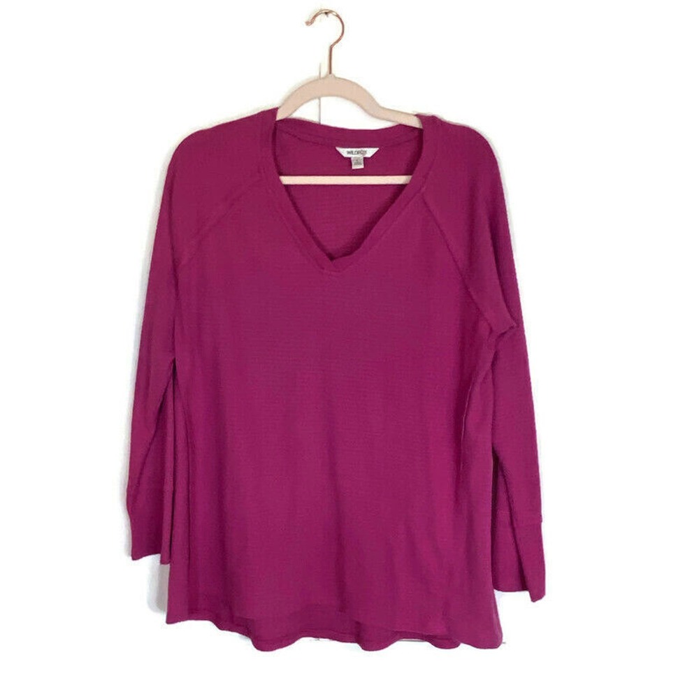 Wildfox Haley Waffle Top Sz Large Long Sleeve Oversized Tunic Shirt Dark Pink